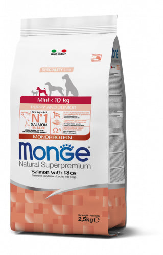 Monge Natural Superpremium Mini Puppy &amp; Junior Monoprotein Salmone con Riso 2.5kg
