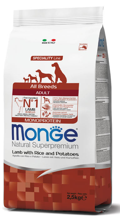 Monge Natural Superpremium All Breeds Adult Monoprotein Agnello con Riso e Patate 2.5kg
