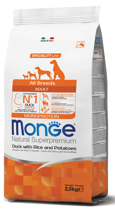 Monge Natural Superpremium All Breeds Adult Monoprotein Anatra con Riso e Patate 2.5kg