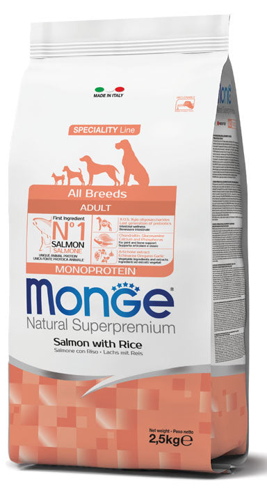 Monge Natural Superpremium All Breeds Adult Monoprotein Salmone con Riso 2.5kg