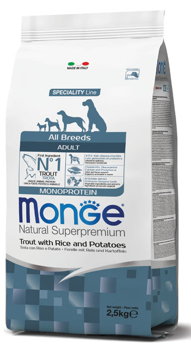 Monge Natural Superpremium All Breeds Adult Monoprotein Trota con Riso e Patate 2.5kg