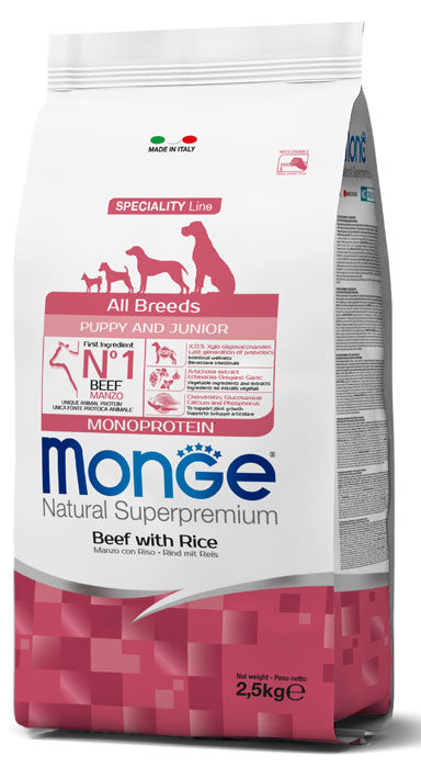Monge Natural Superpremium All Breeds Puppy &amp; Junior Monoprotein Manzo con Riso