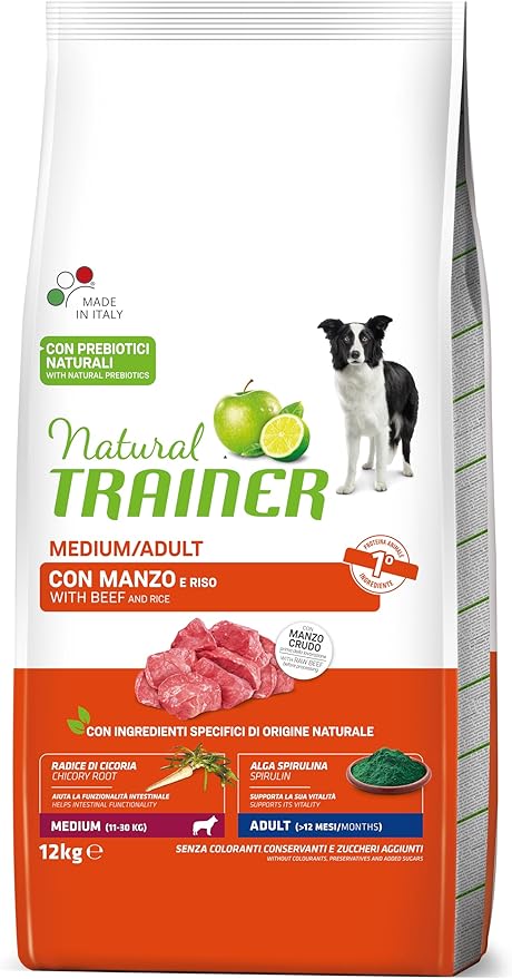 Natural Trainer Medium Cibo per Cani Adulti con Manzo 12kg